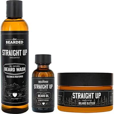 Live Bearded: 3-Step Beard Grooming Kit - Straight Up - B