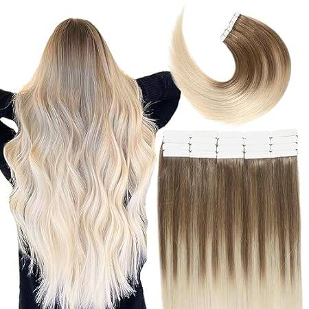 VINBAO Tape In Hair Extensions Real Human Hair Balayage C