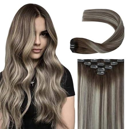 Balayage Human Hair Clip in Extensions Ombre Walnut Brown