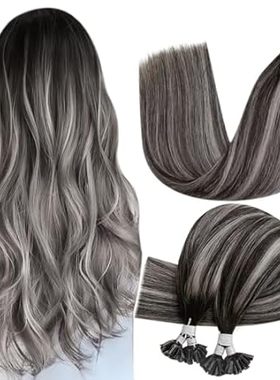 Hetto Ktip Human Hair Extensions Off Black to Silver U Ti