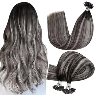 Hetto Ktip Human Hair Extensions Off Black to Silver U Ti