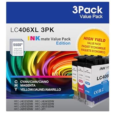 3-Pack LC406 LC406XL Ink Cartridge for Brother Printer Re