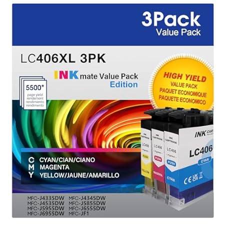 3-Pack LC406 LC406XL Ink Cartridge for Brother Printer Re