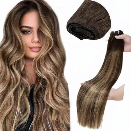 LaaVoo Brown Weft Hair Extensions Real Human Hair 20inch