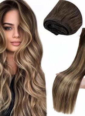 LaaVoo Brown Weft Hair Extensions Real Human Hair 20inch