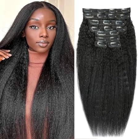 18 Inch Kinky Straight Clip in Hair Extensions Real Human