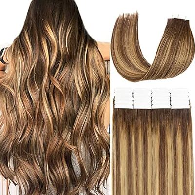 Loxxy 20pcs 50g Tape in Hair Extensions Human Hair Chocol