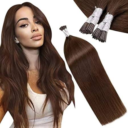 LaaVoo Itip Hair Extensions Human Hair Brown I Tips Human
