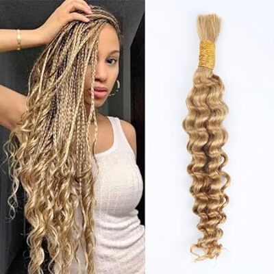 Deep Wave Human Braiding Hair for Boho Braids Honey Blond