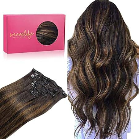 WENNALIFE Clip in Human Hair Extensions， 18 Inch 120g 7pc