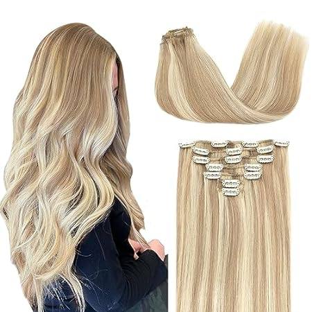 DOORES Hair Extensions Clip in Human Hair Balayage Dark B