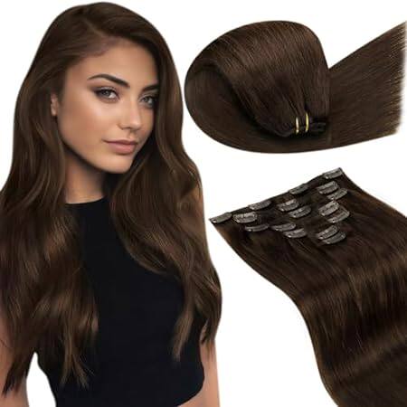 LaaVoo Clip in Hair Extensions Brown Real Hair Extensions