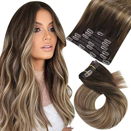 Moresoo Clip in Hair Extensions Real Human Hair Brown Bal