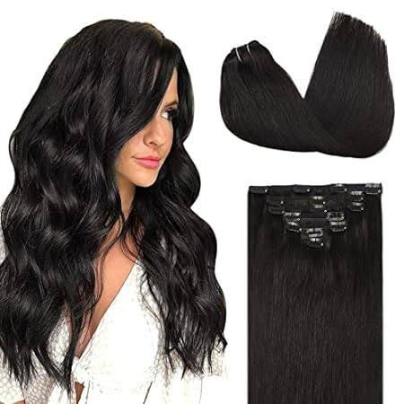 DOORES Human Hair Extensions Clip in Natural Black 120g 7