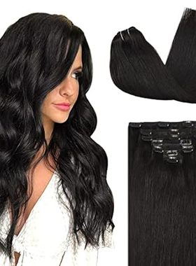 DOORES Human Hair Extensions Clip in Natural Black 120g 7