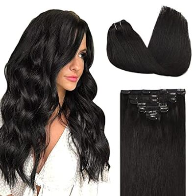 DOORES Human Hair Extensions Clip in Natural Black 120g 7