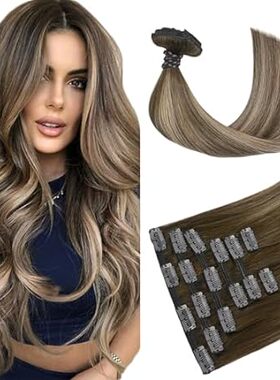 HUAYI ombre clip in hair extensions Real Human Hair，Mediu