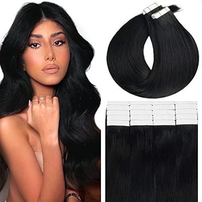 Lacer 20 Inch Real Hair Tape in Extensions Dark Black Dou