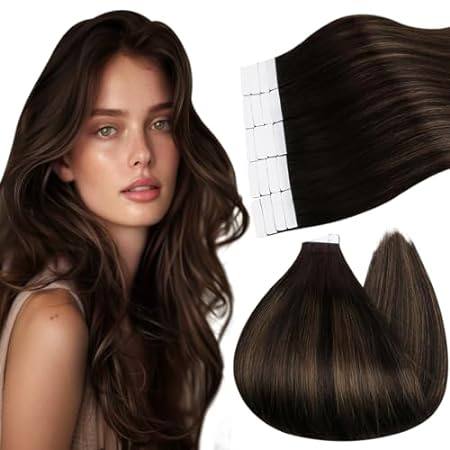 Ugeat Tape in Hair Extensions Human Hair Brown Tape in Hu