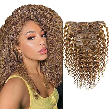 Highlight Blonde Curly Clip in Human Hair Extensions Afro