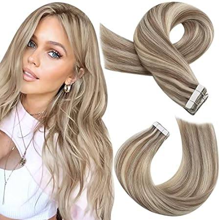 Moresoo Tape in Highlighted Hair Extensions Human Hair Bl