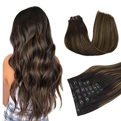 DOORES Seamless Clip in Hair Extensions Human Hair， Dark