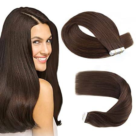 Sassina Tape in Human Hair Extensions 18 Inch Dark Brown