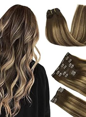DOORES Human Hair Clip in Extensions， Balayage Chocolate