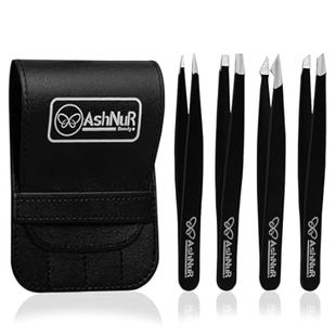 Eyebrow Tweezers Set - Premium 4-in-1 Stainless Steel Twe