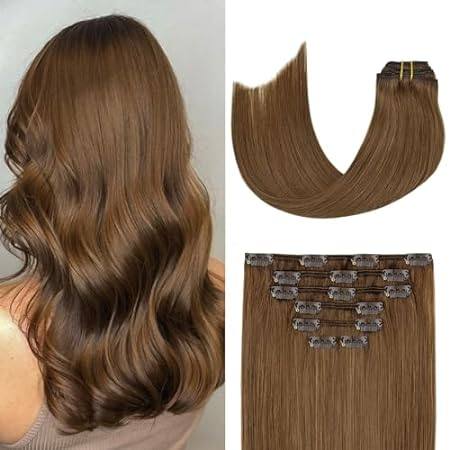 Aison Light Brown Clip in Hair Extensions Real Human Hair