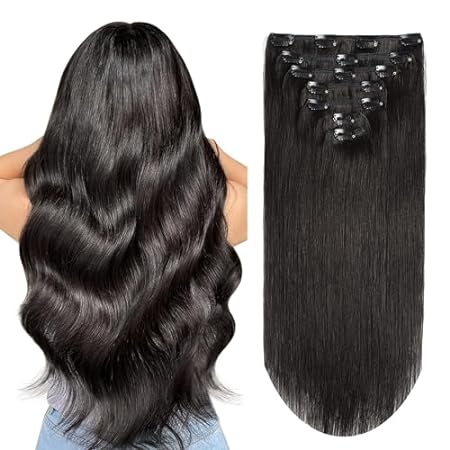 Clip in Human Hair Extensions Natural Black Clip in Hair