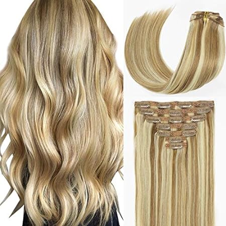 Caliee 120g Clip in Hair Extensions Human Hair for Women