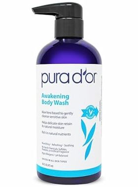 PURA D'OR Awakening Body Wash (16oz) with Aloe Vera， Cham