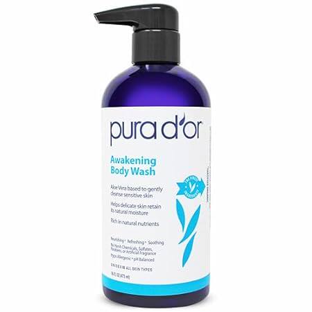 PURA D'OR Awakening Body Wash (16oz) with Aloe Vera， Cham