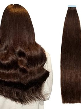 Tape in Hair Extensions Human Hair Darkest Brown 14 inche