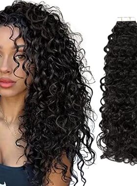 Lacerhair Black Curly Tape in Hair Extensions Human Hair