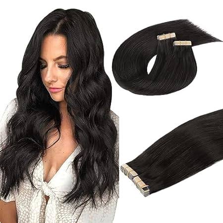 DOORES Hair Extensions Tape in Human Hair Natural Black 1