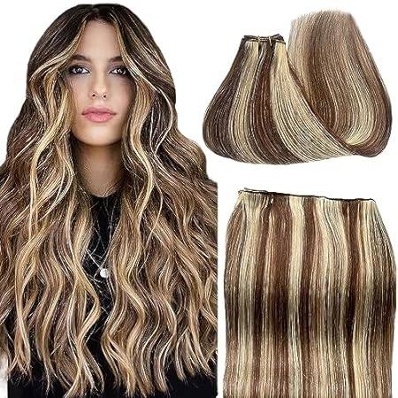 Ombre Weft Hair Extensions Human Hair， Medium Brown to Ho