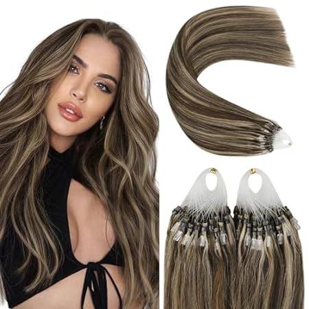 YoungSee Micro Hair Extensions Human Hair Brown Highlight