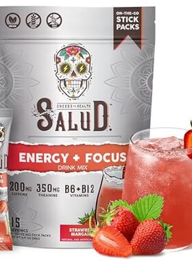 Salud 2-in-1 Energy and Focus Drink Powder， Strawberry Ma