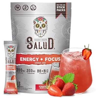 Salud 2-in-1 Energy and Focus Drink Powder， Strawberry Ma
