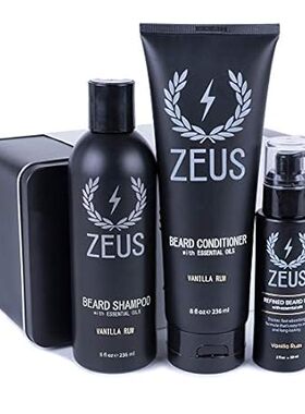 ZEUS Beard Starter Kit for Thick Beards， Natural Beard Sh