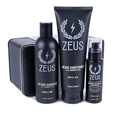 ZEUS Beard Starter Kit for Thick Beards， Natural Beard Sh