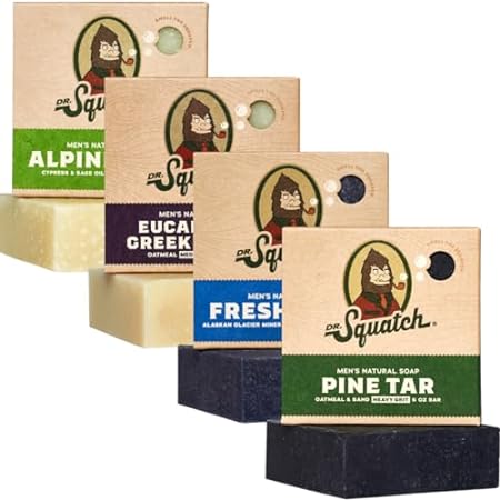 Dr. Squatch All Natural Bar Soap for Men， 4 Bar Variety P