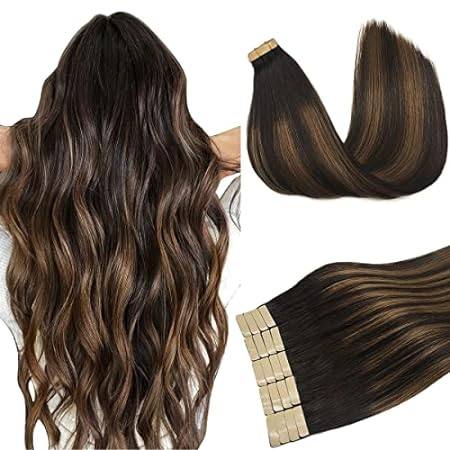 DOORES Hair Extensions Tape in Human Hair， Dark Brown to