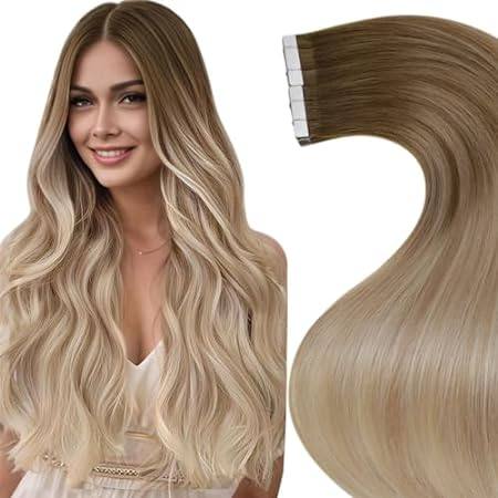 LaaVoo Tape in Hair Extensions Human Hair Ombre Light Bro