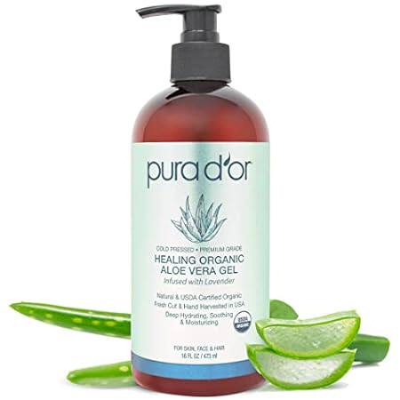 PURA D'OR 16 Oz ORGANIC Aloe Vera Gel - Lavender - All Na