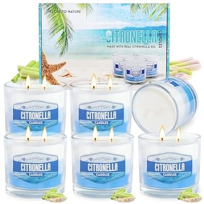 6 Pack Citronella Candles， Large 2-Wick Citronella Candle