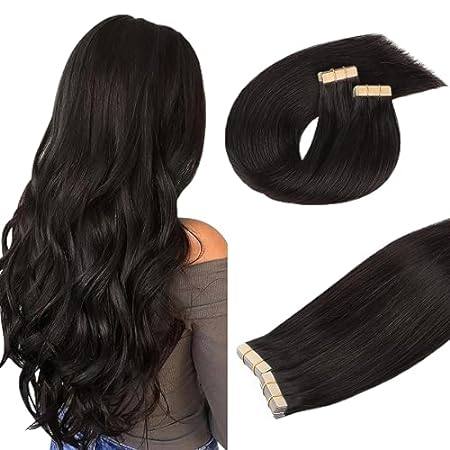 DOORES Human Hair Extensions Tape in， Dark Brown 24 Inch