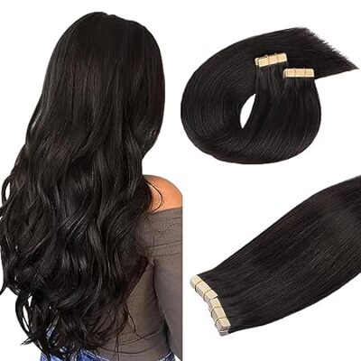 DOORES Human Hair Extensions Tape in， Dark Brown 24 Inch